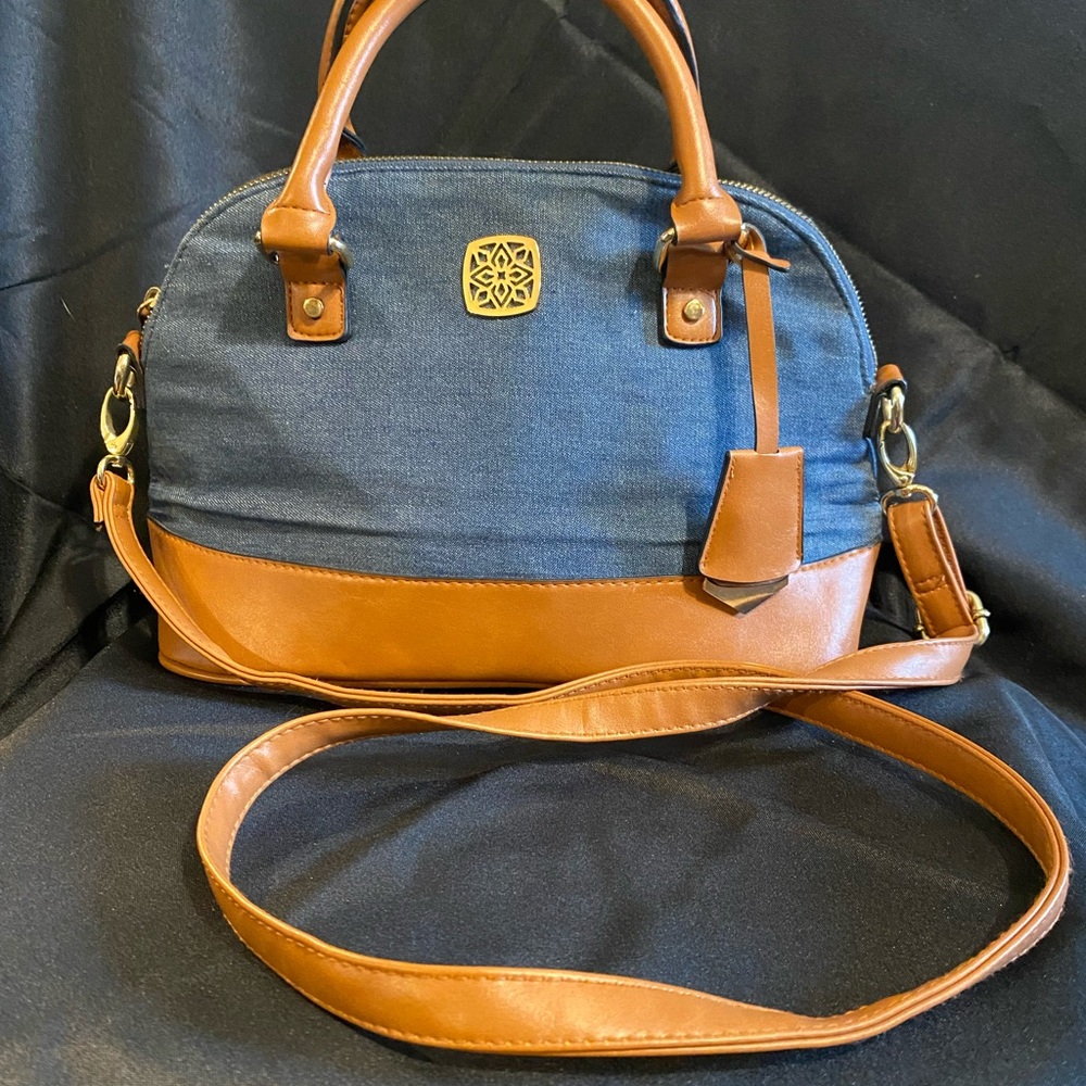Christian Siriano Denim and Tan Satchel